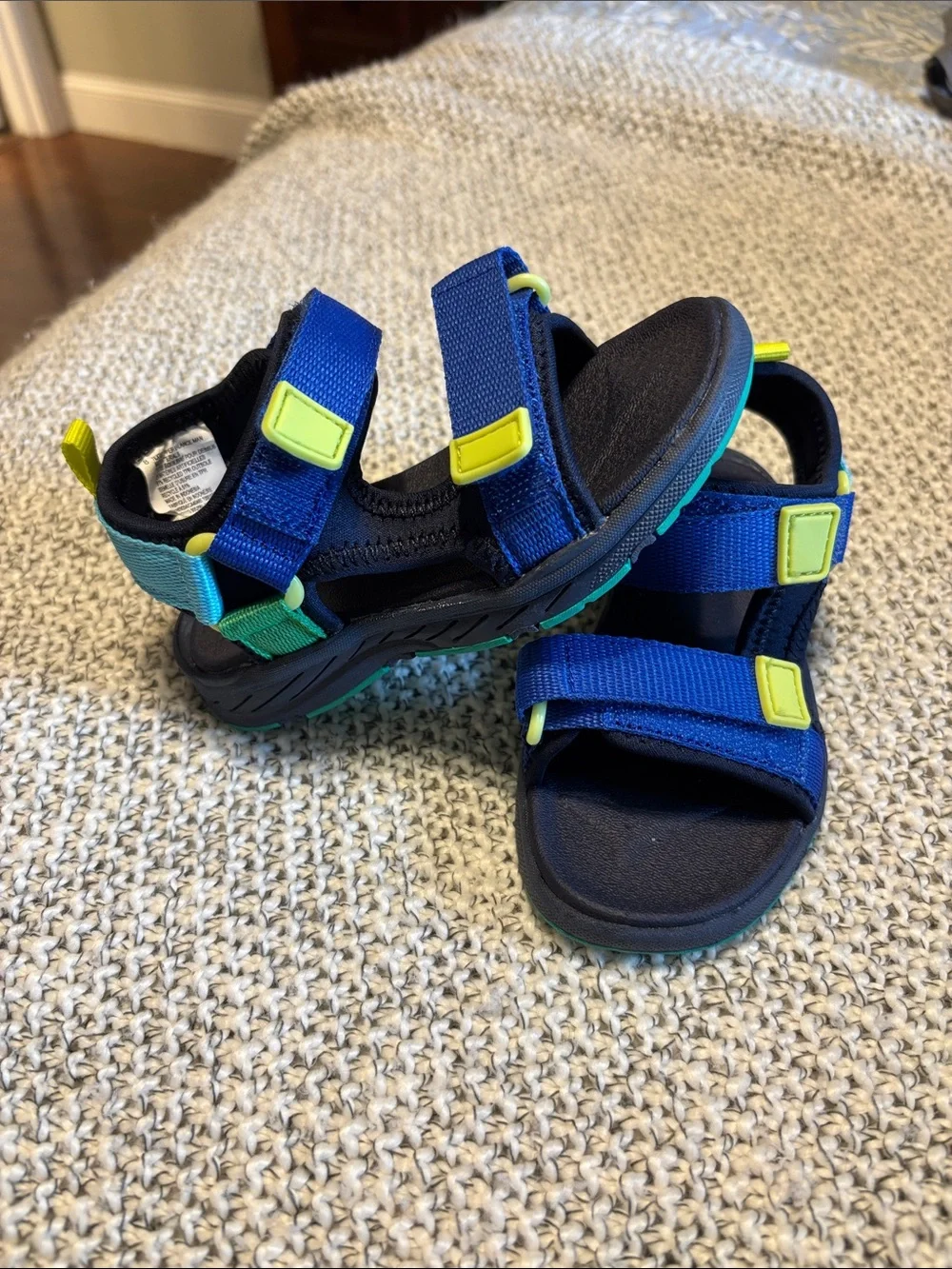 Children’s Place Place Navy and Lime Kids' Adjustable Hook-and-Loop Sandals NWOT